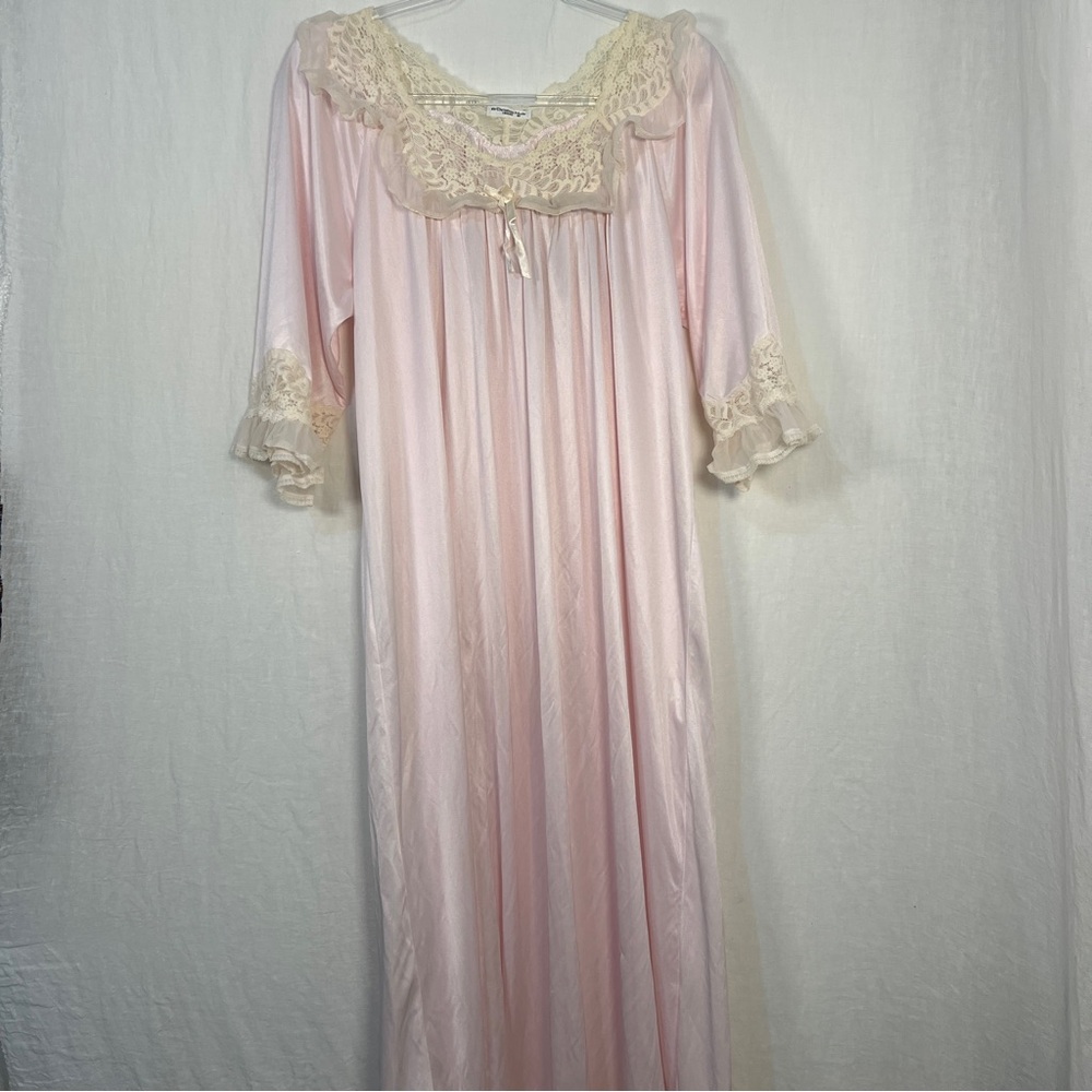 Vintage K’s Christian Mode Lingerie Pink Satin and Lace Nightdress